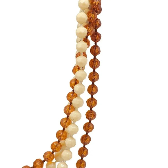 Flapper Cream Amber Orange Faceted Acrylic Beaded Multi-Strand Necklace Vintage - Picture 3 of 7